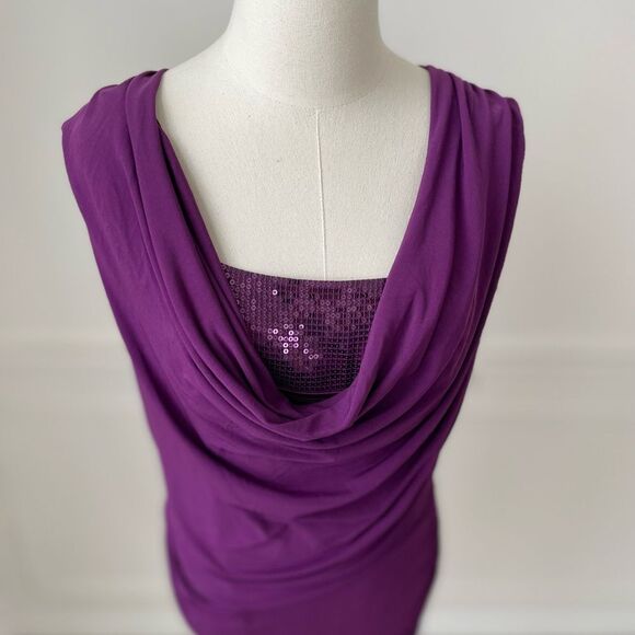 NWT Laundry by Design Ruched Stretchy Sheath Dress Sequins Ambrosia Plum 12 - Picture 13 of 14